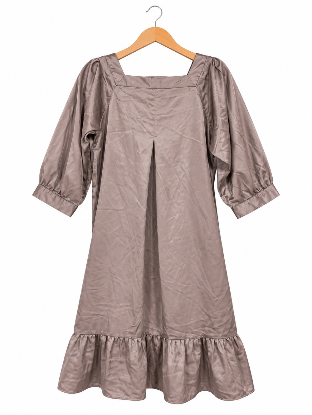 Vertigo Paris Taupe Satin Square Neck Ruffle Hem Dress Size M - Picture 4 of 5